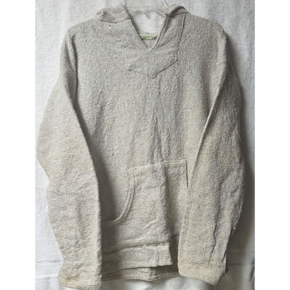 VTG Y2K Multi Fleck Shimmer Baja Hoodie Heavy Woven Cream Unisex XL Grunge Gorp